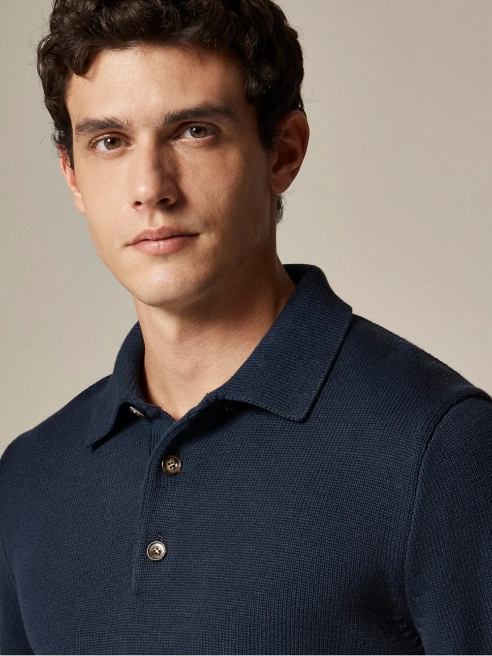 J. CREW‎ Heritage cotton sweater-polo in Navy (DIN) Size L $118 CF782
